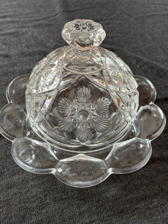 Other - Clear Floral Pressed Glass Butter Dish with Dome Lid. Ventige